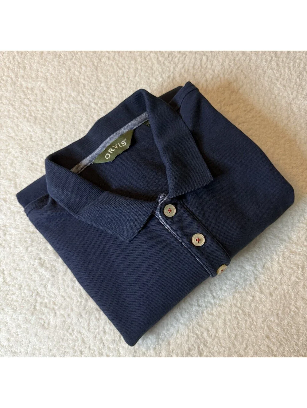 Orvis Men’s Polo Shirt Navy Blue American Flag Pocket 100% Cotton XXL